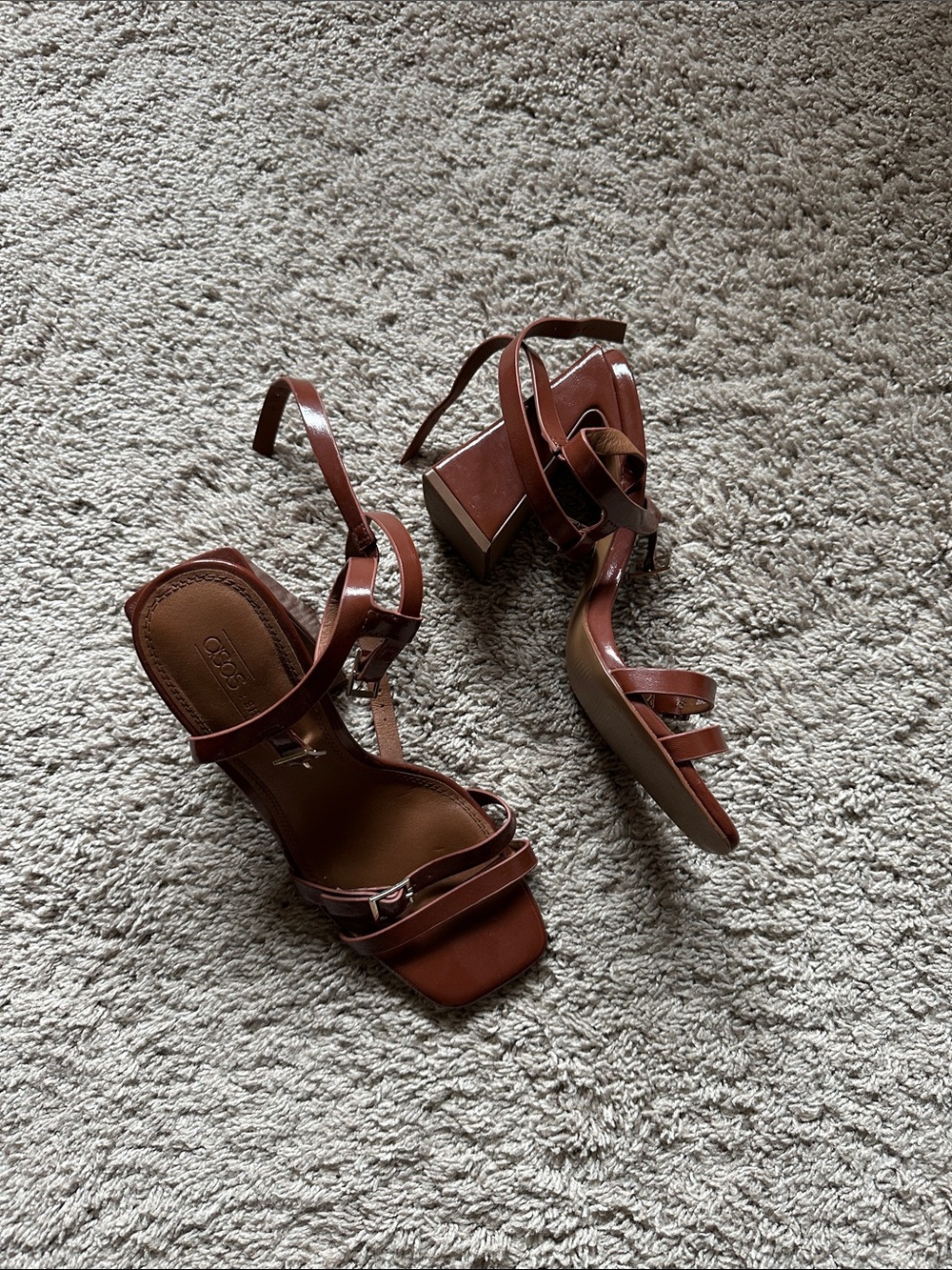 ASOS Brown Strappy Block Heel Sandals with 2 Ankle straps
